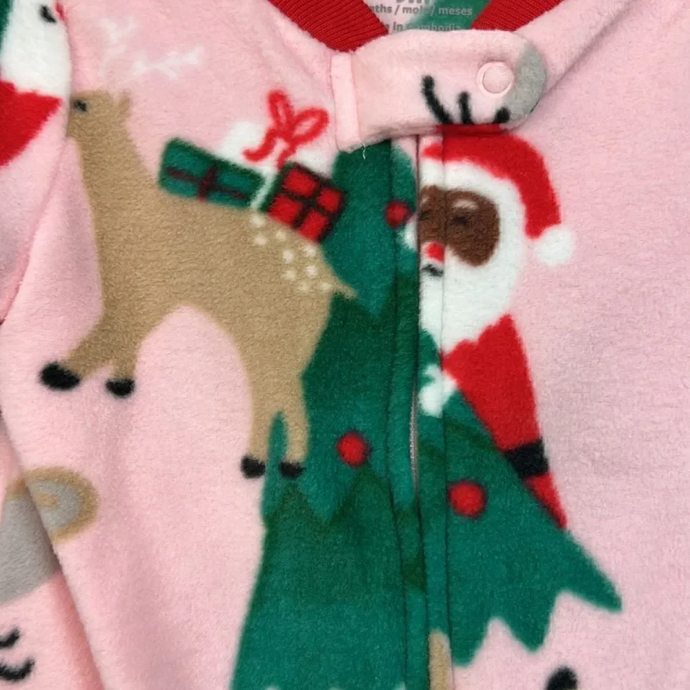 Carter’s Pink Brown Santa Sleep and Play fleece 9 months NWT